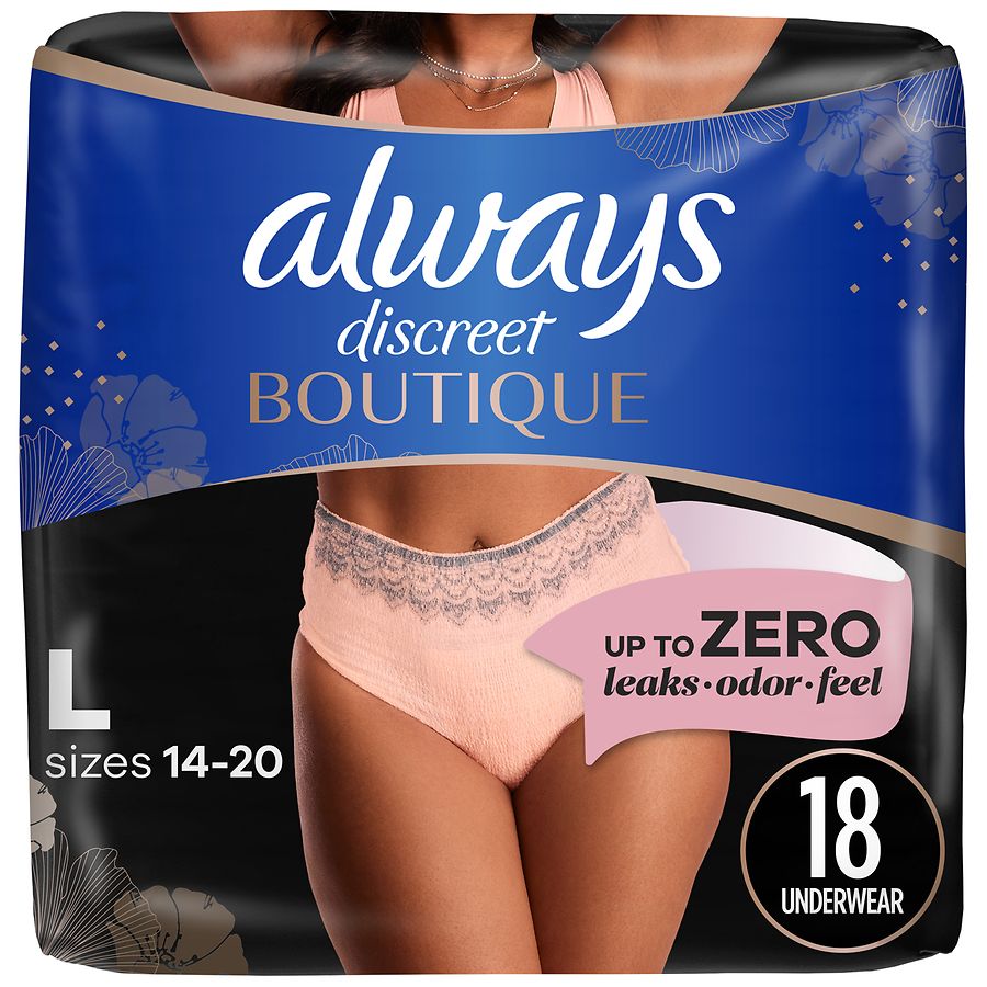 Always Discreet Boutique Incontinence Underwear, Maximum Protection, Size  S/M, Rosy, 12 Ct 