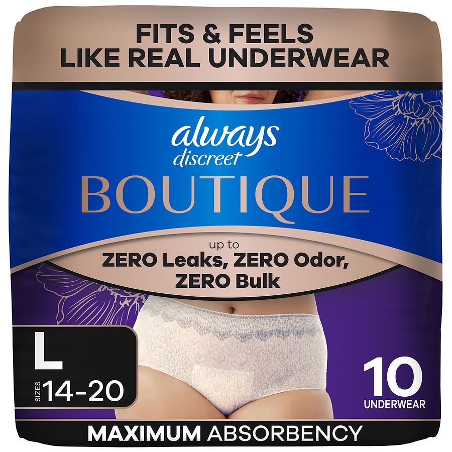 Always Discreet Reimagined Adult Diapers for Women Unscented, L, Rosy Rosy