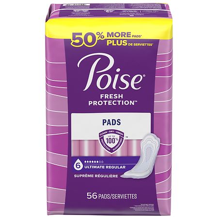 Poise Incontinence Pads 6 - Ultimate Regular (56 ct)