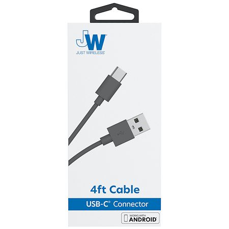 Just Wireless USB Type C Cable PVC 4 foot Dark Grey