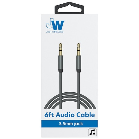 Just Wireless Aux Cable Metal Housing 6 foot Grey
