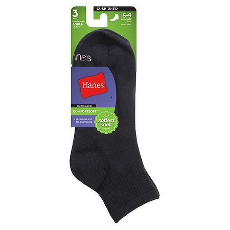 Hanes Women's Comfort Soft Crew Socks Black 3pk (Shoe Size 5-9