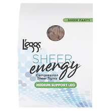 Leggs Sheer Energy Pantyhose, Control Top, Reinforced Toe, Medium Support  Leg, Size Q, Suntan, 1 pair