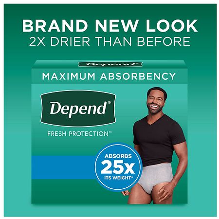 Depends Fresh Protection Adult Incontinence Underwear for Men (Formerly Fit- Flex), Disposable, Maximum, Small/Medium, Grey, 19 Count - 19 ea