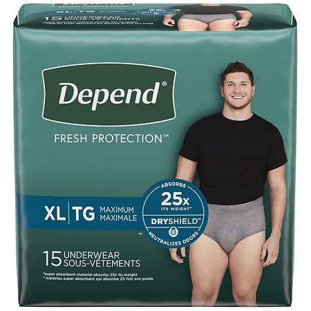 Depend Adult Incontinence Underwear for Men, Disposable, Maximum Extra Large  Grey