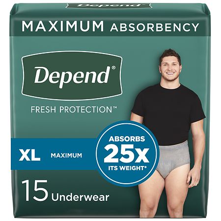 Depend Adult Incontinence Underwear for Men, Disposable, Maximum Extra Large Grey
