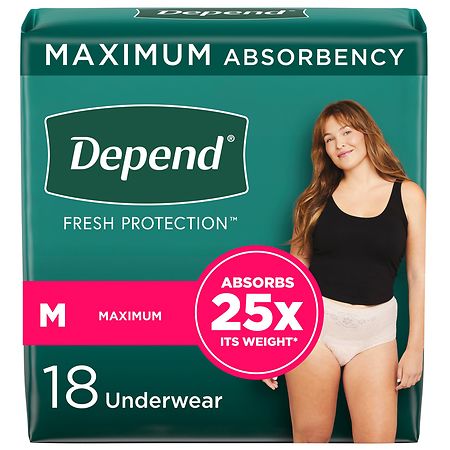 Depend Adult Incontinence Underwear for Women, Disposable, Maximum Medium Blush