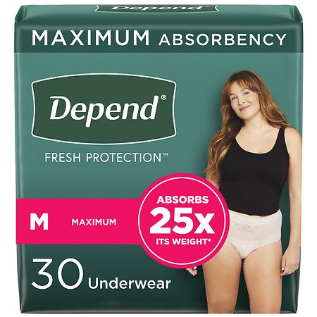 Depend Adult Incontinence Underwear for Women, Disposable, Maximum Maximum (30 ct) Blush