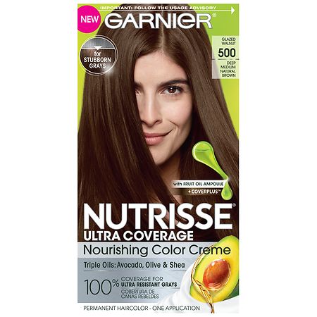Garnier Nutrisse Ultra Coverage Permanent Hair Color For Stubborn Gray Coverage Deep Medium Natural Brown (Glazed Walnut) 500
