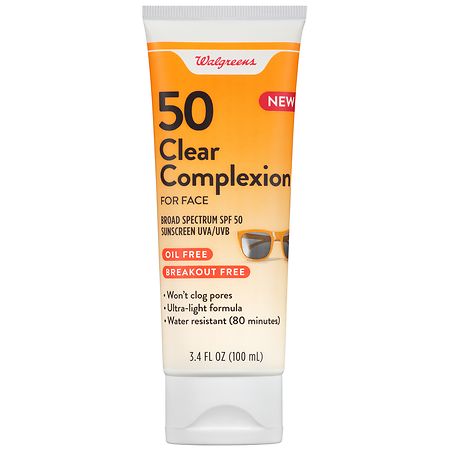 Walgreens Clear Complexion for Face Sunscreen SPF 50