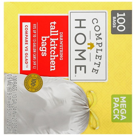 Complete Home Drawstring Flex Shield Kitchen Bags Lemon, White - 13 Gallons 50.0 ea