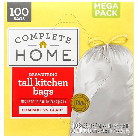 Complete Home Handle Tie Kitchen Bags 13 Gallon White