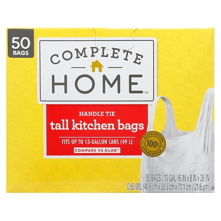 Complete Home Handle Tie Kitchen Bags 13 Gallon White
