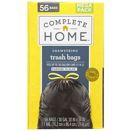 Complete Home Drawstring Trash Bags Black