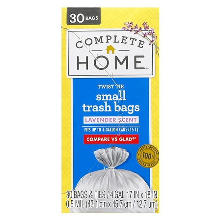 Complete Home Twist Tie Trash Bags Lavender Scent 4 Gallon 4