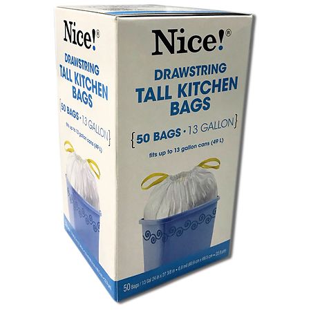Nice! Drawstring Tall Kitchen Bags 13 Gallon White