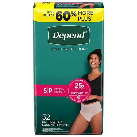 Depend Adult Incontinence Underwear for Women, Disposable, Maximum Small  Blush
