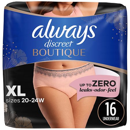 Always Discreet Boutique High-Rise Incontinence Underwear, Maximum  Absorbency XL, Rosy Rosy