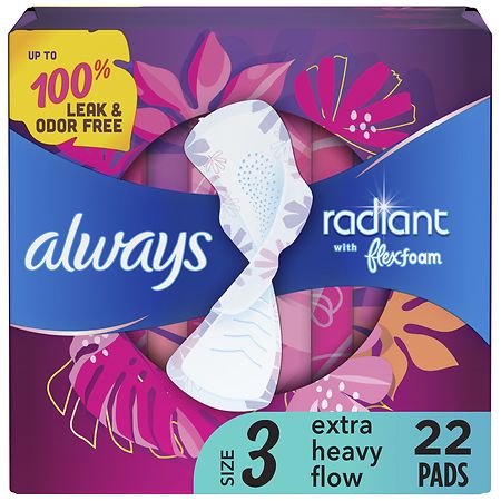 Always Radiant Pads, Extra Heavy, with Wings Clean Scent, Size 3
