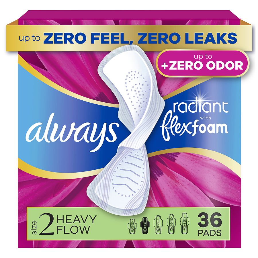 Always FlexFoam Pads, with Wings Lightly Scented, Size 2, Heavy Absorbency