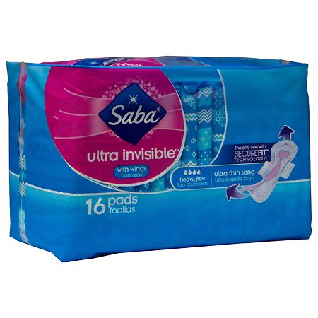 Saba Ultra Invisible Long Thin Pads With Wings