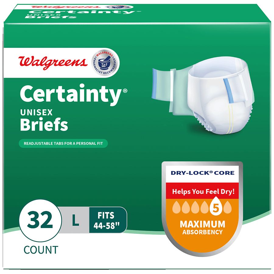Walgreens Certainty Unisex Adjustable Incontinence Briefs with Tabs, Maximum Absorbency Large Walgreens