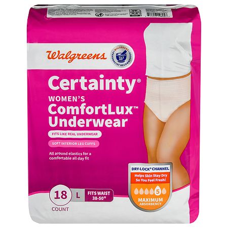 Walgreens Certainty Women's ComfortLux Underwear Maximum Absorbency L (18 ct) Blush