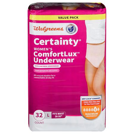Walgreens Certainty Women's ComfortLux Underwear Maximum Absorbency L (32 ct) Blush
