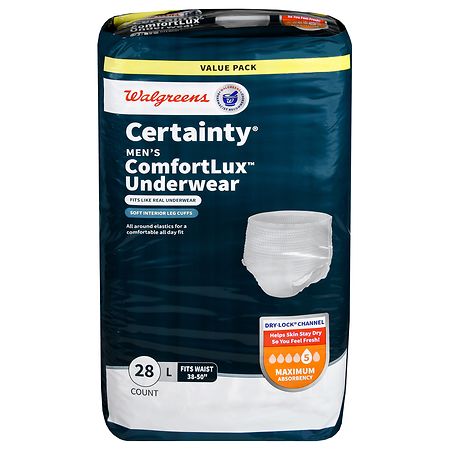 Walgreens Certainty Men's ComfortLux Underwear Maximum Absorbency L (28 ct) Grey