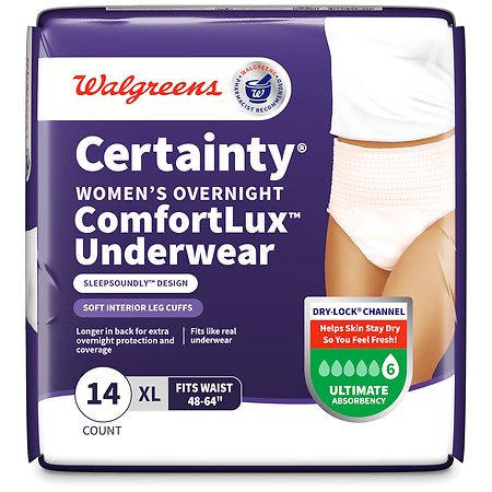  Walgreens Certainty Women's Overnight Underwear, Ultimate  Absorbency Large (16) (1) : Health & Household