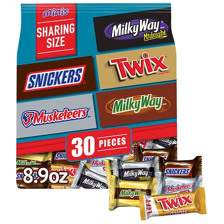 Mars Snickers, Twix, 3 Musketeers, Milky Way, Milky Way Midnight Mini Chocolate Bars