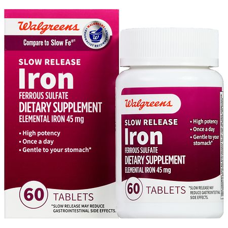 Walgreens Slow Release Iron Ferrous Sulfate 45 mg Tablets