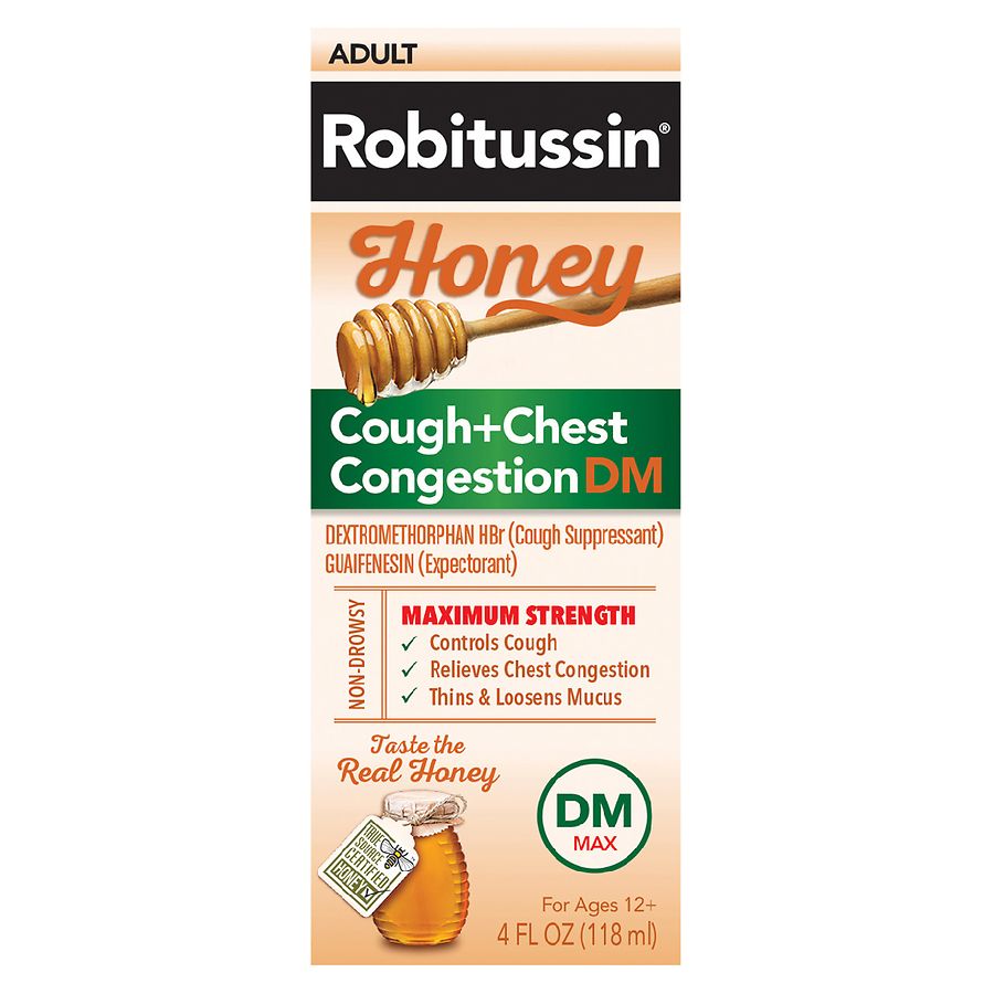 Robitussin Honey Cough + Chest Congestion DM Adult Maximum Strength Day Liquid Real Honey