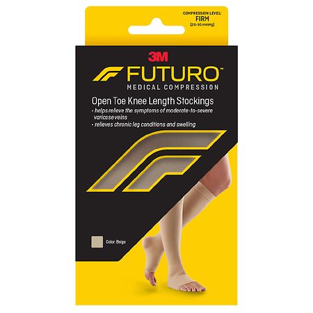 FUTURO Therapeutic Open Toe Knee Length Stockings for Men & Women Large Beige