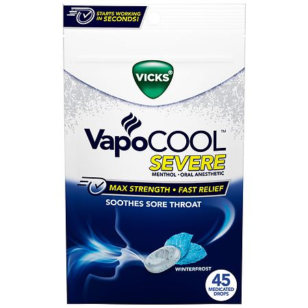 Vicks VapoCool Medicated Sore Throat Drops, With Menthol, Over-the-Counter Medicine Winterfrost