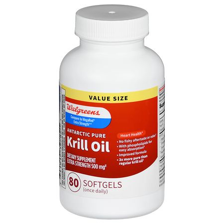Walgreens Extra Strength Antarctic Pure Krill Oil 500 mg Softgels Neutral/ Mild, Vanilla/ Neutral, 80ct