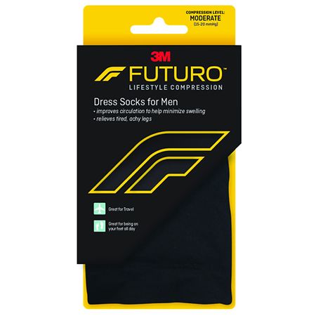 FUTURO Dress Socks for Men, Moderate Compression, Black Black