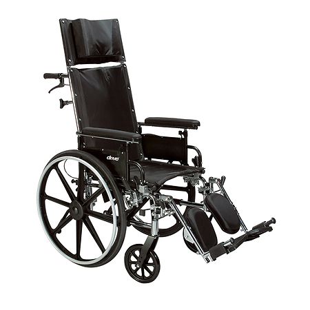 Drive Medical Viper Plus GT Full Reclining Wheelchair, Detachable Full Arms 16 inch Seat Black