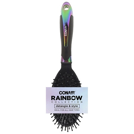 Conair Rainbow Collection Nylon Bristle Cushion Hairbrush Rainbow & Black