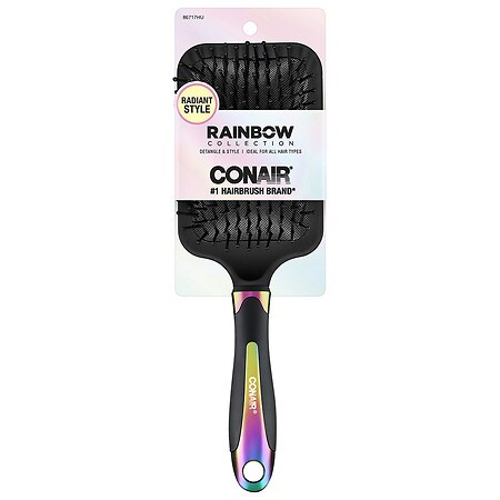 Conair Rainbow Collection Nylon Bristle Paddle Hairbrush Rainbow & Black