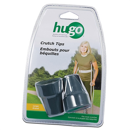 Hugo Rubber Contoured Crutch Tips, Pair, Large Gray