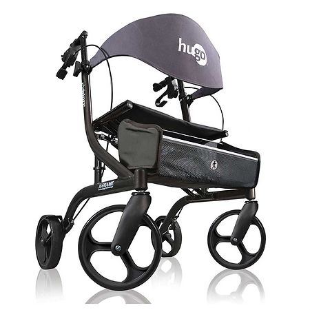 Hugo Explore Side-Fold Rollator Rolling Walker with Seat, Backrest and Folding Basket Pearl Black