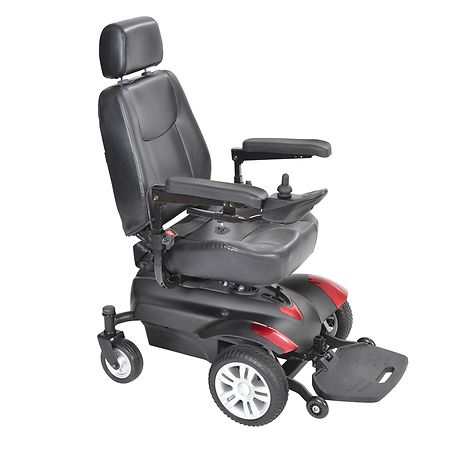 Drive Medical Titan Transportable Front Wheel Power Wheelchair, Full Back Captain's Seat 22" x 20" Red & Blue