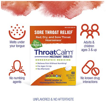 Boiron ThroatCalm Homeopathic Tablets for Sore Throat Relief