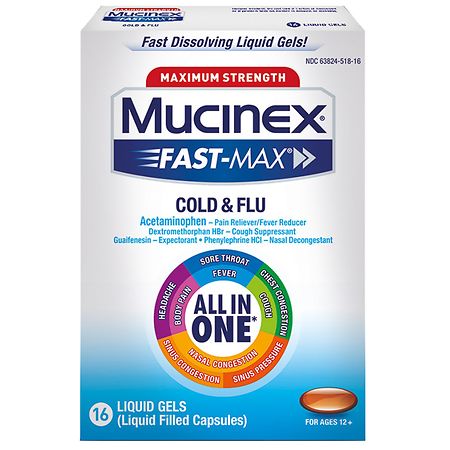 Mucinex Maximum Strength, Cold & Flu, All in One, Liquid Gels