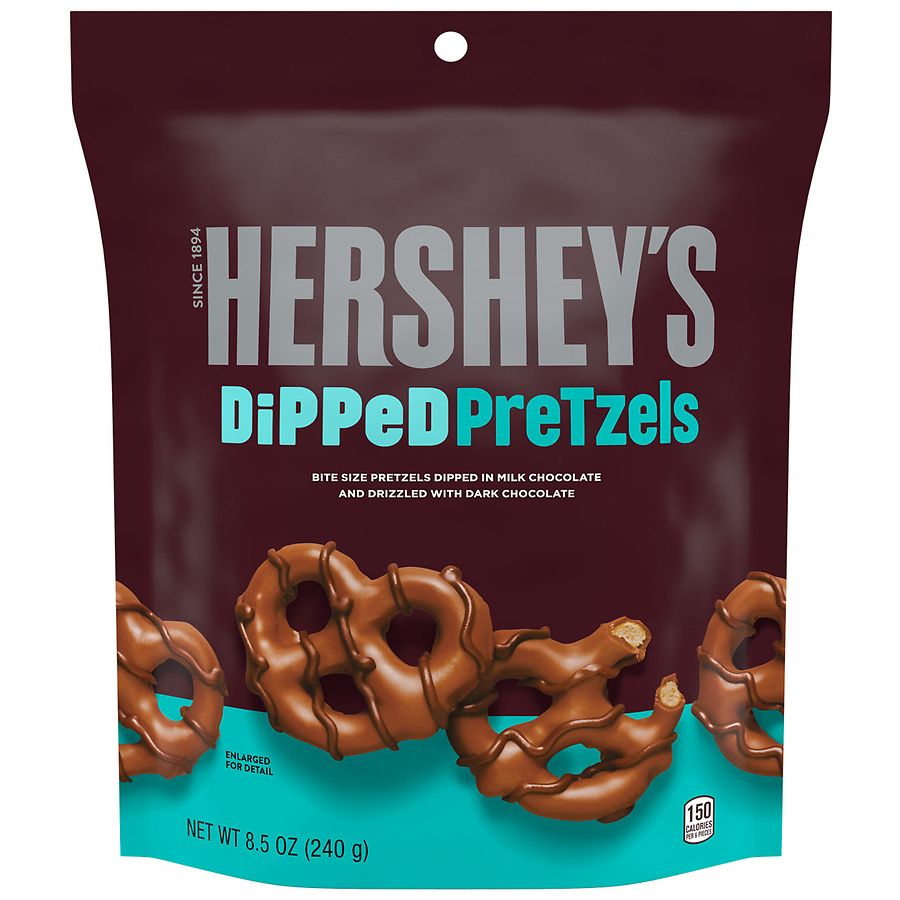 HERSHEY'S Milk and Dark Chocolate Covered Dipped Pretzels Bag Milk and Dark Chocolate Covered