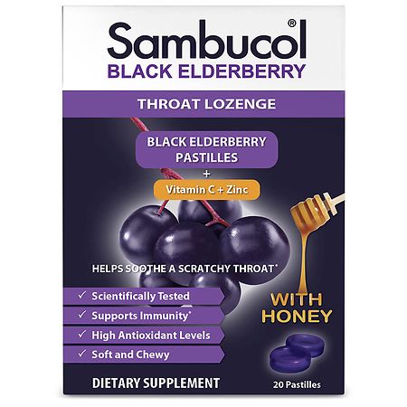 Sambucol Black Elderberry Throat Lozenges with Vitamin C, Zinc and Honey Elderberry