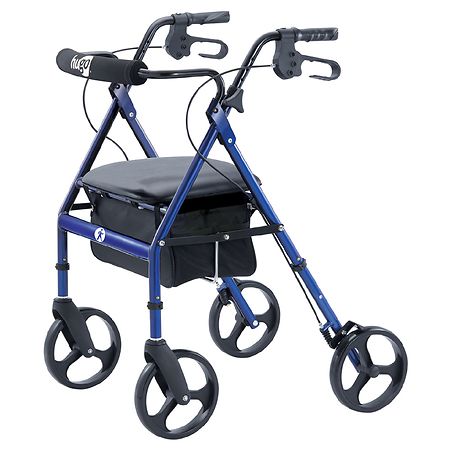 Hugo Portable Rollator Rolling Walker With Seat, Backrest And 8" Wheels Blue