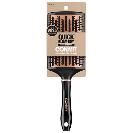 Conair Quick Blow-Dry Curved Nylon Bristle Paddle Hairbrush Black & Copper