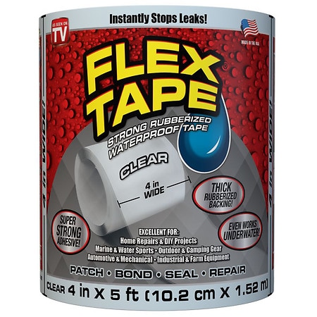 Flex Tape Strong Rubberized Waterproof Tape 4" Clear